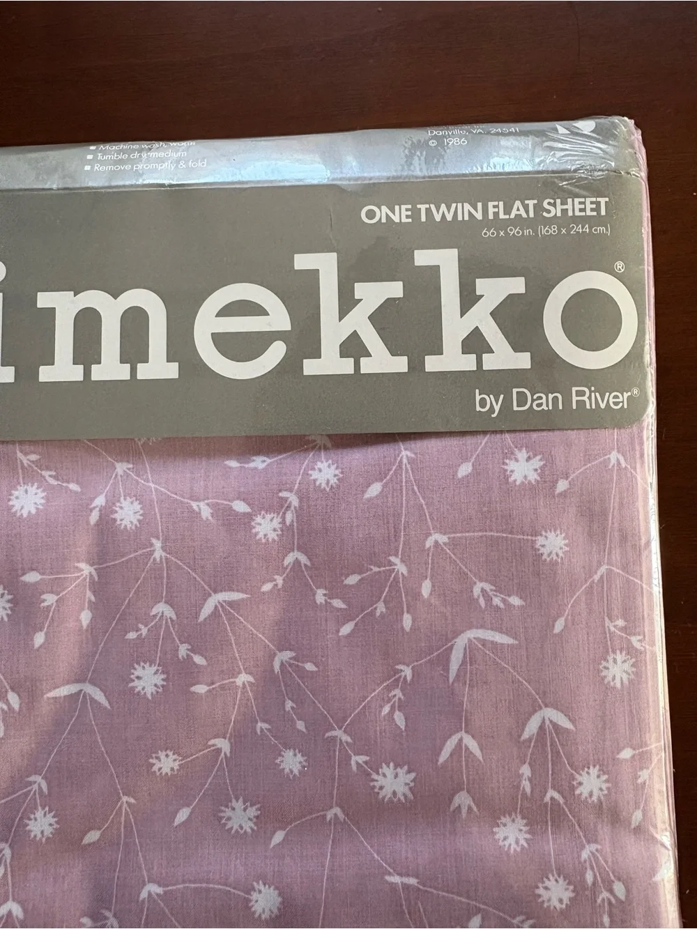Vintage Marimekko sheet twin flat 1986 80s pink floral percale cotton blend NEW